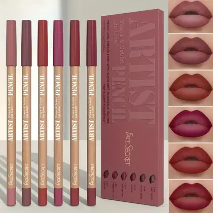 Imagem do produto KIT Lápis Delineador Labial Fosco com 6 peças de longa duração Rosa