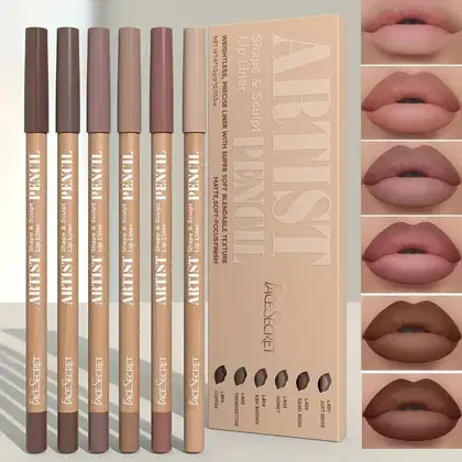 Imagem do produto KIT Lápis Delineador Labial Fosco com 6 peças de longa duração Marrom