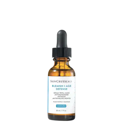 A imagem mostra o Sérum Antiacne Blemish + Age Defense da marca SkinCeuticals.