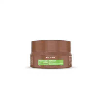 Máscara capilar da marca Prohall, chamada "Burix Care". A embalagem contém 300g do produto. O rótulo na embalagem apresenta o nome da marca "Prohall" e o nome do produto "Burix Care" em destaque, além de informações sobre o uso profissional do produto.