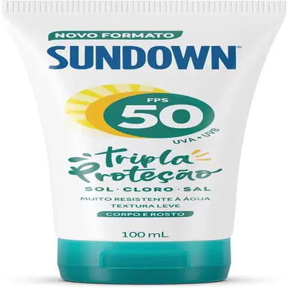 Imagem do produto Protetor Solar Sundown fps 50 100ml para corpo e rosto, alta proteção uva uvb, resistente à água, rápida