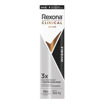 Imagem do produto Desodorante Antitranspirante Aerossol Rexona Clinical Invisible Feminino 96h 150ml