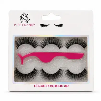 Imagem do produto Kit Cílios Postiços 3d Com 3 Pares e Pinça Miss Frandy C21-01008