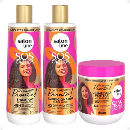 Kit Salon Line Sos Cachos De Repente Pronta!: Shampoo, Condicionador 500ml cada e Creme para Pentear 500g
