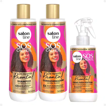 Kit Salon Line Sos Cachos De Repente Pronta!: Shampoo 500ml, Condicionador 500ml e Creme para pentear 300ml