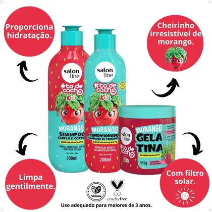 Imagem do produto Kit Salon Line Kids: Shampoo e Condicionador + Gelatina Desembaraçante Morango