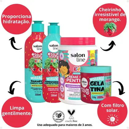 Imagem do produto Kit Salon Line Kids: Shampoo e Condicionador + Creme para Pentear 1kg e Gelatina Desembaraçante Morango