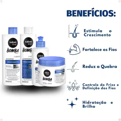 Imagem do produto Kit Salon Line SOS Bomba Crescimento Capilar: Shampoo 300ml e Condicionador 200ml + Máscara Hidratante 500g e Creme Para Pentear 300ml
