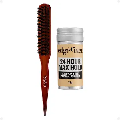 Imagem do produto Kit Cera Fixadora de Cabelo Edge Fixer Kiss New York Original e Escova para Acabamento e Penteado Proart