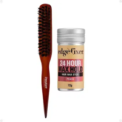 Imagem do produto Kit Cera Fixadora de Cabelo Edge Fixer Kiss New York Pêssego e Escova para Acabamento e Penteado Proart