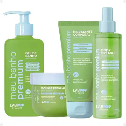 Imagem do produto Kit LabPop by Labotrat Green Breeze: Gel de Banho, Mousse Esfoliante, Hidratante Corporal e Body Splash