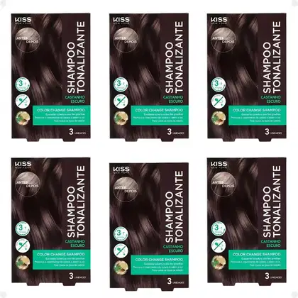 Imagem do produto Kit Kiss New York Color Change: 6 Shampoo Tonalizante Castanho Escuro