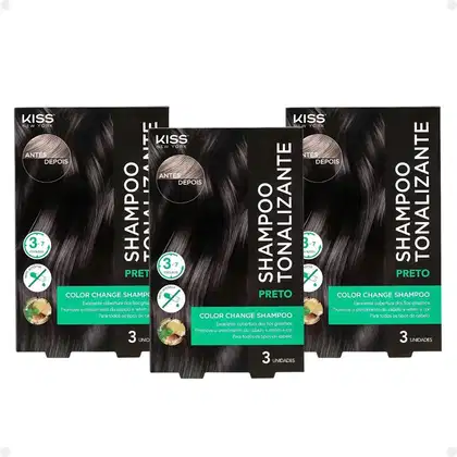 Imagem do produto Kit Kiss New York Color Change: 3 Shampoo Tonalizante Preto