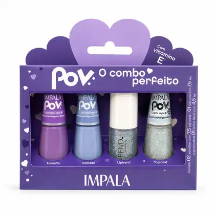 Imagem do produto Kit Impala Pov 2.3 Maria Nicolly: 2 Esmaltes, 1 Top Coat e 1 Gloss Labial