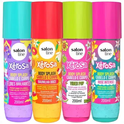 Imagem do produto Kit Salon Line Body Splash Cabelo e Corpo Xêrosa: Baunilha Doce, Vibes Pop, Rose Intense e Flores Brilhantes 200ml