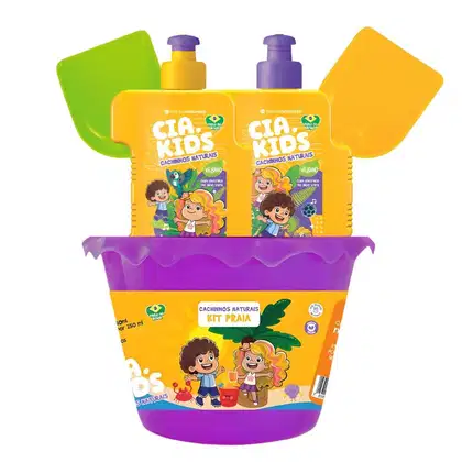 Imagem do produto Kit Cia Da Natureza Praia Cachinhos Naturais: Shampoo, Condicionador 250 ml, Balde e Acessórios