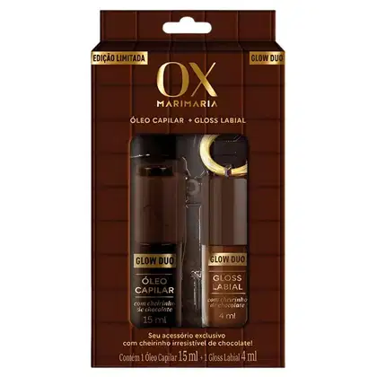 Imagem do produto Kit Ox Mari Maria Glow Duo Chocolate Com Chaveiro: Óleo Capilar e Gloss Labial