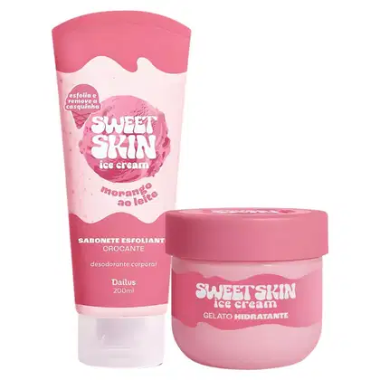 Imagem do produto Kit Dailus Sweet Skin Ice Cream Morango Ao Leite: Sabonete Esfoliante e Hidratante Corporal 200ml