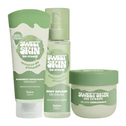 Imagem do produto Kit Dailus Sweet Skin Ice Cream Mousse De Pistache: Sabonete Esfoliante, Hidratante Corporal e Body Splash 200ml
