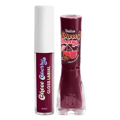 Imagem do produto Kit Dailus Choco Cherry Cereja Silvestre: Gloss Labial 4ml e Emalte Cremoso 8ml