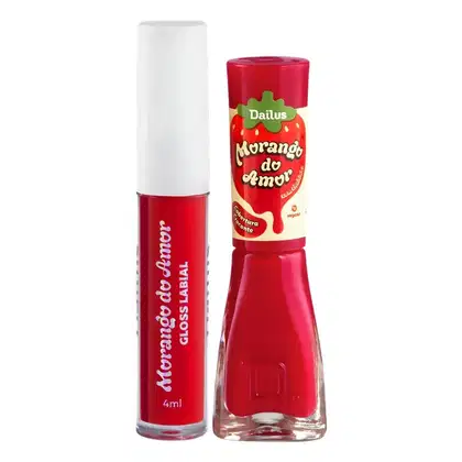 Imagem do produto Kit Dailus Morango Do Amor Cobertura Crocante: Gloss Labial 4ml e Esmalte Cremoso 8ml