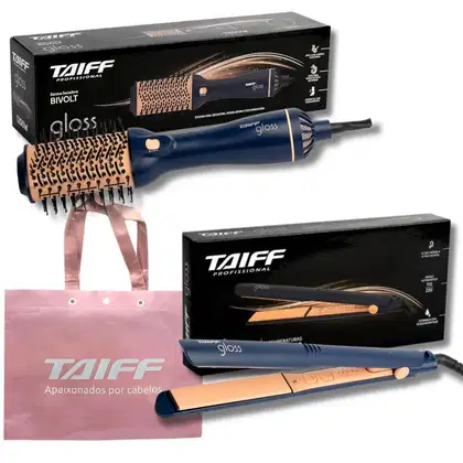 Imagem do produto Kit Taiff Gloss Azul: Escova Secadora e Chapa Bivolt + Mimo Sacola