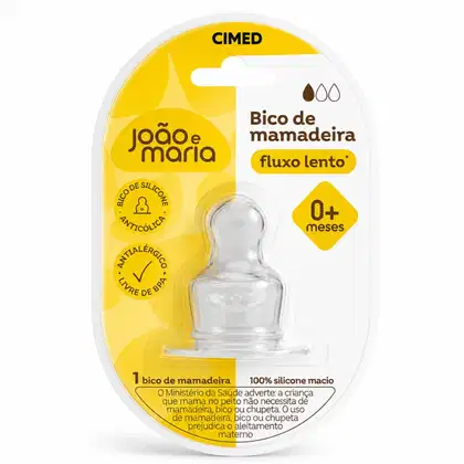 Imagem do produto Bico de Silicone Para Mamadeira Cimed João e Maria Fluxo Lento 0+ Meses