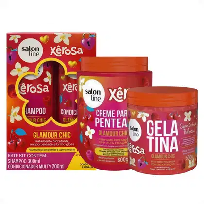 Imagem do produto Kit Salon Line Xêrosa Glamour Chic: Shampoo 300ml, Condicionador Multy 200ml, Creme Para Pentear 800g e Gelatina Capilar 500g