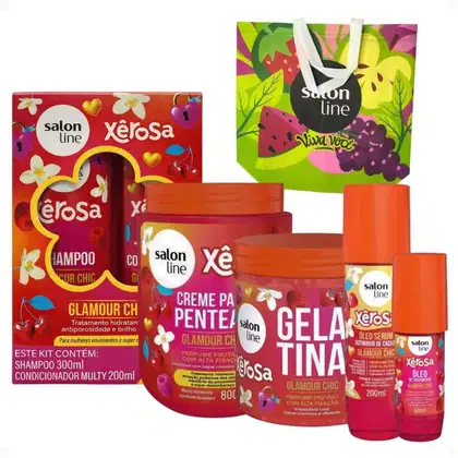 Imagem do produto Kit Salon Line Xêrosa Glamour Chic: Shampoo 300ml, Condicionador 200ml, Creme 800g, Gelatina 500g, Óleo Sérum 200ml e Óleo Capilar 60ml + Mimo