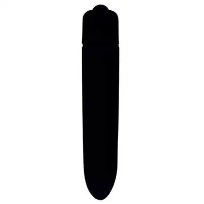 Vibrador em formato cilíndrico preto, com tampa arredondada, da linha Sexy Import.