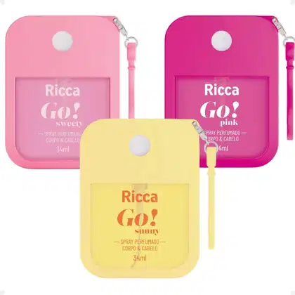 Imagem do produto Kit Ricca Spray Perfumado Go! Corpo e Cabelo: Pink, Sweety e Sunny 34ml