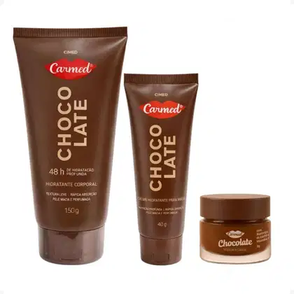 Imagem do produto Kit Carmed Chocolate: Hidratante Corporal 150g, Creme Para Mãos 40g e Máscara Labial 8g