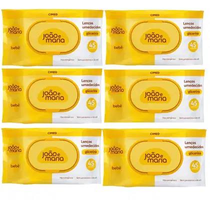 Imagem do produto Kit João e Maria: 6 Pacotes Lenços Umedecidos Com 45 un Cada