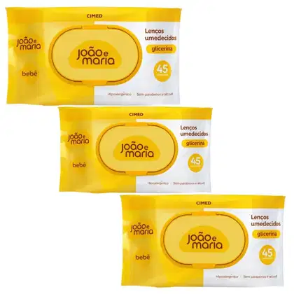 Imagem do produto Kit João e Maria: 3 Pacotes Lenços Umedecidos Com 45 un Cada