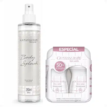 Imagem do produto Kit Giovanna Baby Blanc Vanilla: Body Splash 260ml e 2 Desodorantes Roll-On 50ml