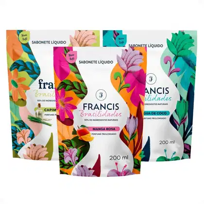 Imagem do produto Kit Francis Refil Sabonete Líquido Brasilidades: Manga Rosa, Capim Limão e Água De Coco 200ml