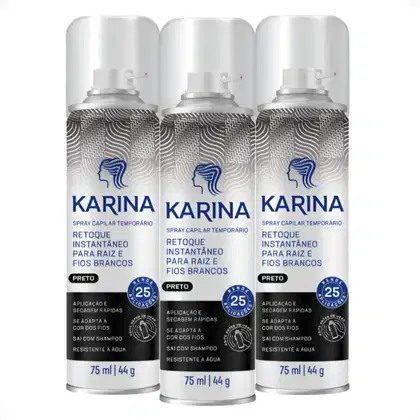 Imagem do produto Kit Karina Retoque Capilar Temporário Raiz e Fios Brancos Preto 75ml Com 3