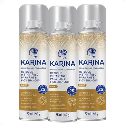 Imagem do produto Kit Karina Retoque Capilar Temporário Raiz e Fios Brancos Loiro 75ml Com 3