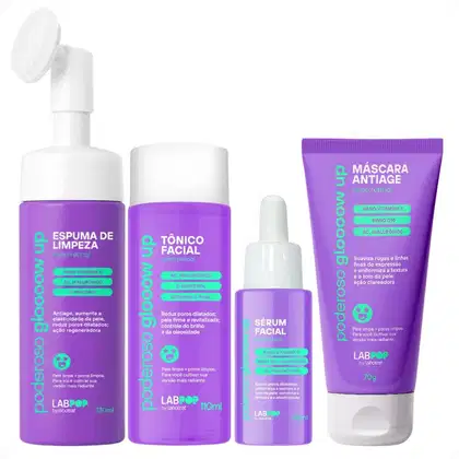 Imagem do produto Kit LabPop by Labotrat Poderoso Glow Up: Espuma de Limpeza, Tônico Facial, Sérum e Máscara Antiage