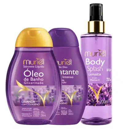 Imagem do produto Kit Muriel Completo Lavanda com Colágeno: Óleo de Banho 230ml, Loção Hidratante Corporal e Body Splash 200ml