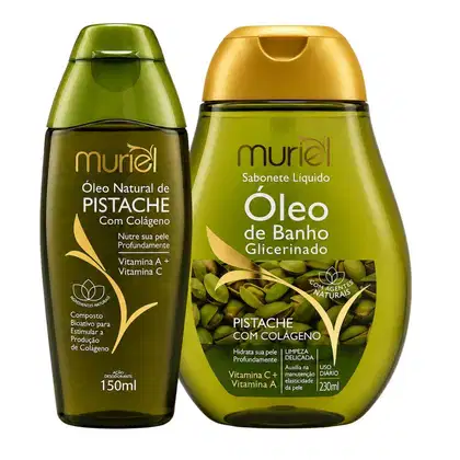 Imagem do produto Kit  Muriel Pistache Com Colágeno: Óleo Natural Corporal 200ml e Óleo de Banho 230ml