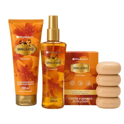 Imagem do produto Kit Phytoderm Vanilla Kiss: Deo Colônia, Loção Hidratante 200ml e 4 Sabonetes Vegetais 85g
