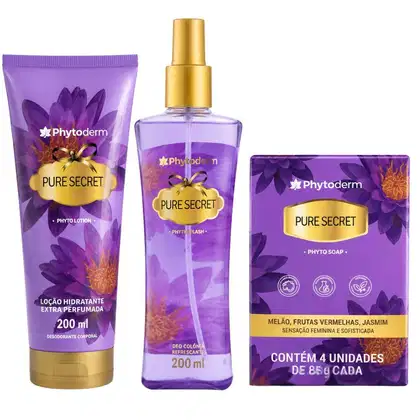 Imagem do produto Kit Phytoderm Pure Secret: Deo Colônia, Loção Hidratante 200ml e 4 Sabonetes Vegetais 85g