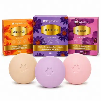 Imagem do produto Kit Phytoderm 3 Sabonetes Vegetais: Vanilla Kiss, Sexy Girl e Pure Secret 85g