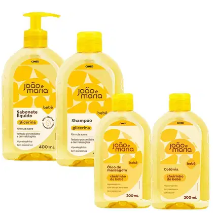 Imagem do produto Kit Cimed João e Maria Baby Glicerina: Sabonete Líquido, Shampoo 400ml, Óleo de Massagem e Colônia 200ml