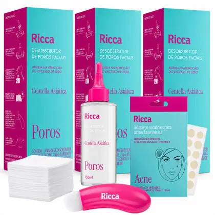 Imagem do produto Kit Ricca 3 Desobstrutores de Poros Faciais Centella Asiática + Mimo Adesivo Secativo