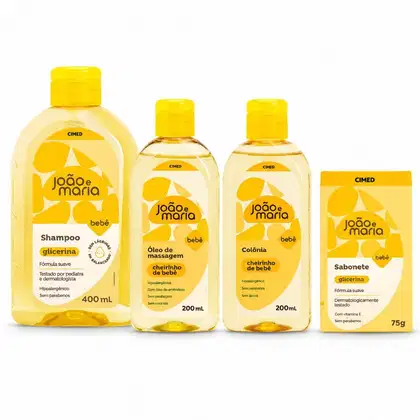 Imagem do produto Kit Cimed João e Maria Baby Glicerina: Shampoo 400ml, Óleo De Massagem, Colônia 200ml e Sabonete Em Barra 75g