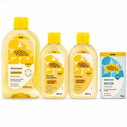 Imagem do produto Kit Cimed João e Maria Baby: Shampoo 400ml, Óleo De Massagem, Colônia 200ml e Sabonete Em Barra Karité 75g