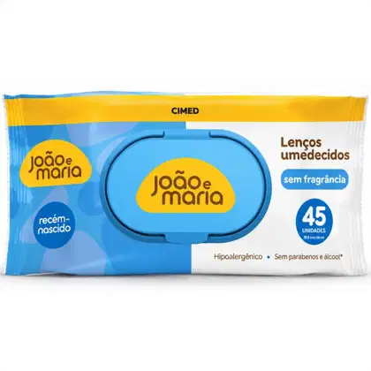 Imagem do produto Lenços Umedecidos Recém-Nascido Cimed João e Maria Sem Fragrância Com 45 Unidades