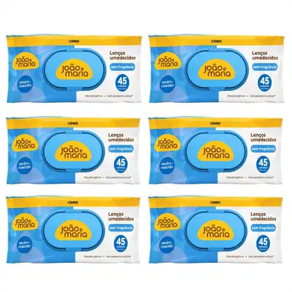 Imagem do produto Kit Cimed João e Maria Baby Récem-nascido: 6 Pacotes Lenço Umedecido 45 un cada